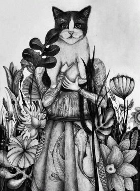 cat and plant